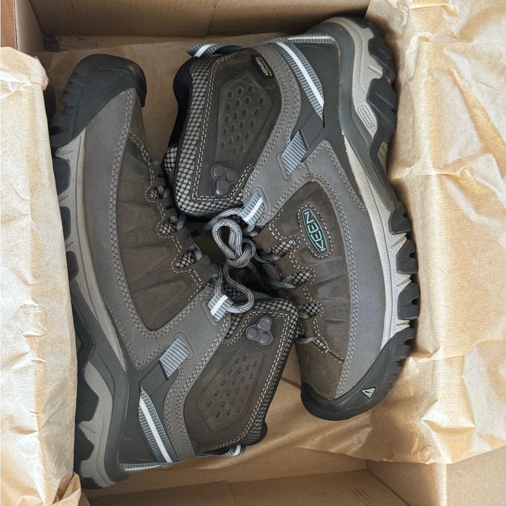 KEEN Women's Targhee 3 Mid Height Waterproof Hiking Boots, Magnet/Atlantic Blue,
